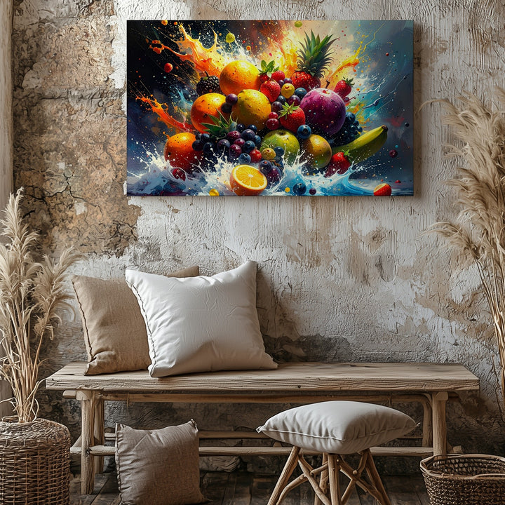 Cosmic Fruit Explosion Canvas – Dynamic Digital Burst of Multicolored Fruits - Gifitto
