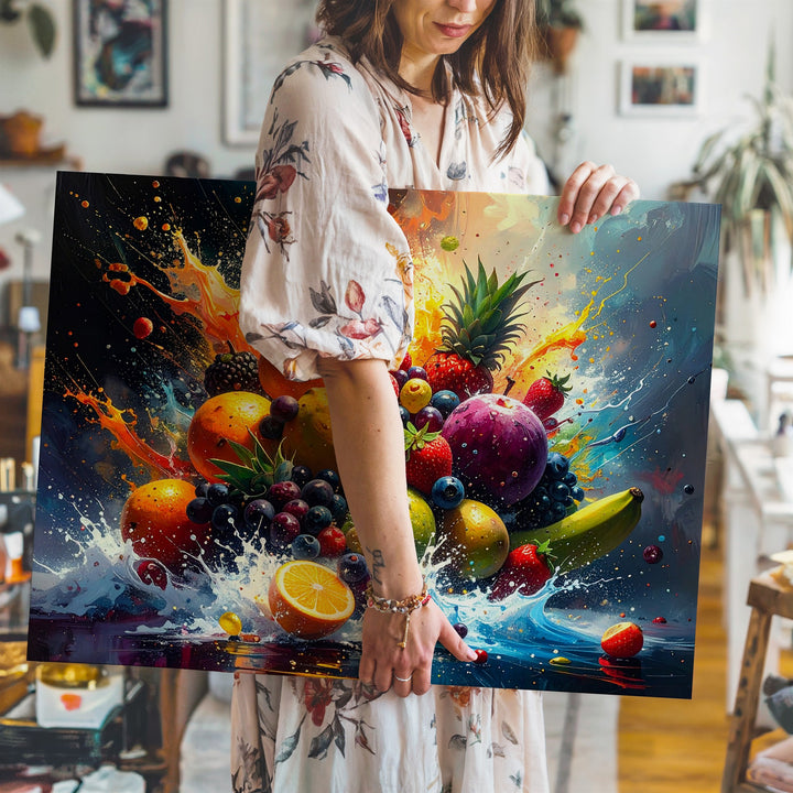 Cosmic Fruit Explosion Canvas – Dynamic Digital Burst of Multicolored Fruits - Gifitto