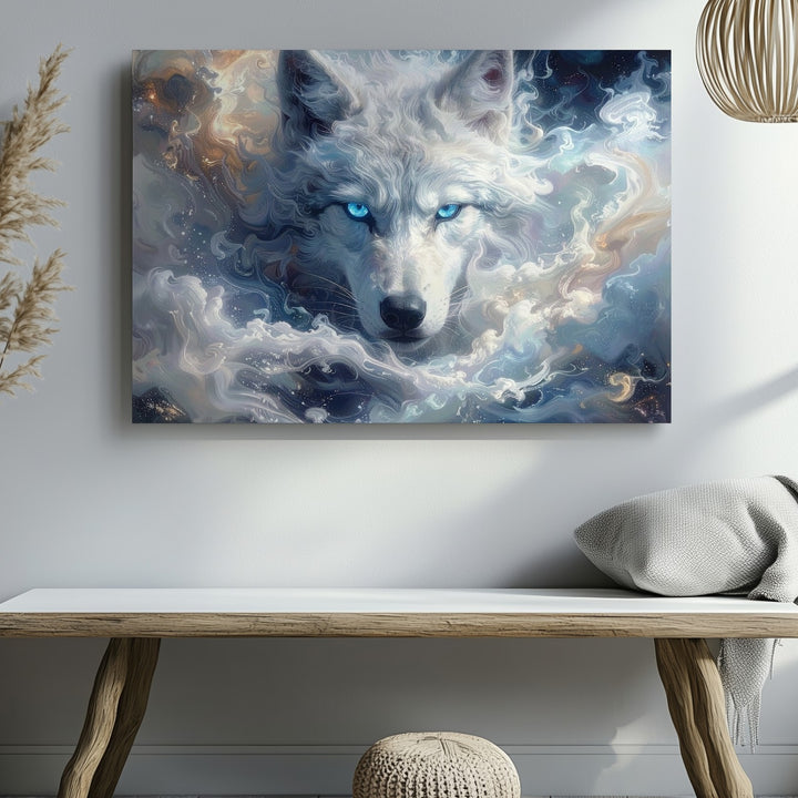 Spirit Wolf in Mist Canvas – Ethereal Cloud Guardian Wall Art - Gifitto