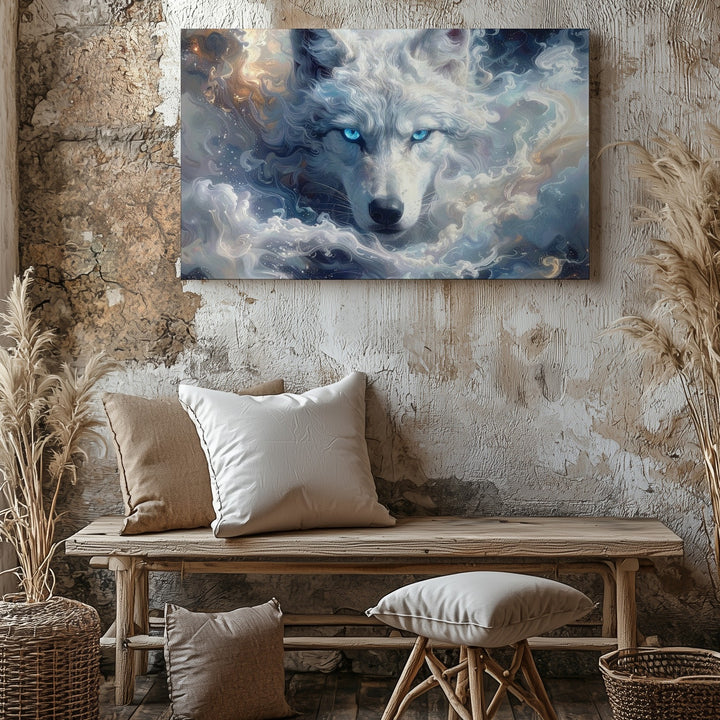 Spirit Wolf in Mist Canvas – Ethereal Cloud Guardian Wall Art - Gifitto