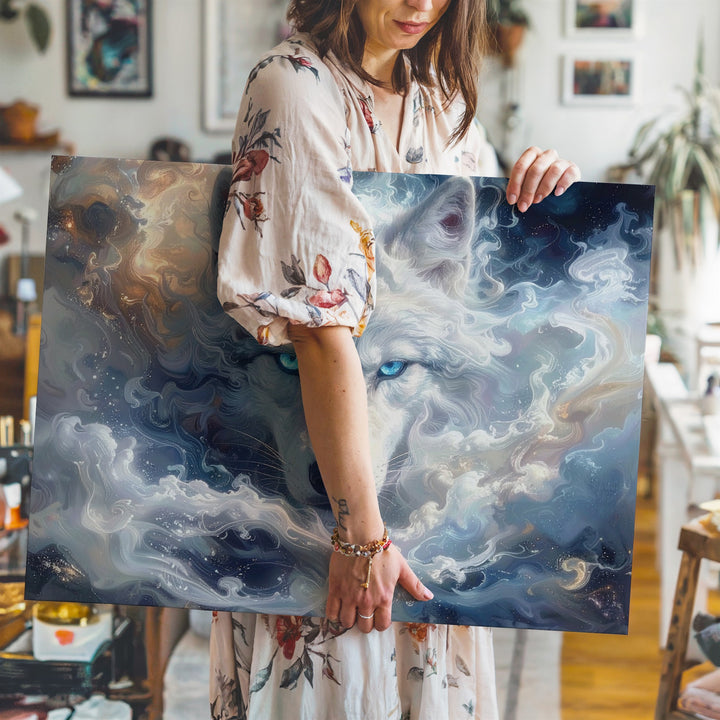 Spirit Wolf in Mist Canvas – Ethereal Cloud Guardian Wall Art - Gifitto