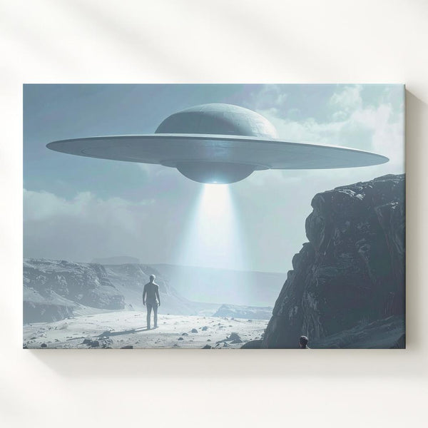 UFO Encounter Canvas – Lone Figure and Ethereal Light Beam - Gifitto