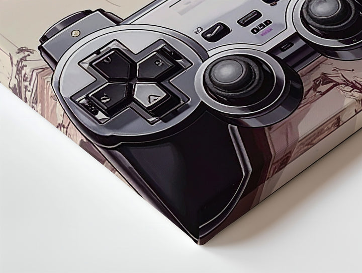 Retro PlayStation Controller Canvas – Minimalist Black & White Gaming Art - Gifitto