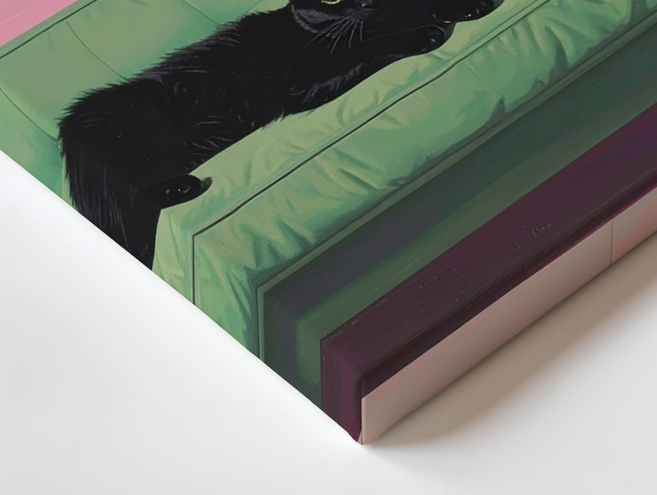Disco Cat on Green Couch Canvas – Playful Retro Minimalist Wall Art - Gifitto