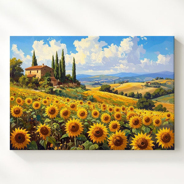 Tuscan Sunflower Field Canvas – Warm Countryside Landscape Wall Art - Gifitto