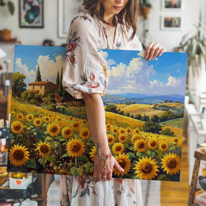 Tuscan Sunflower Field Canvas – Warm Countryside Landscape Wall Art - Gifitto
