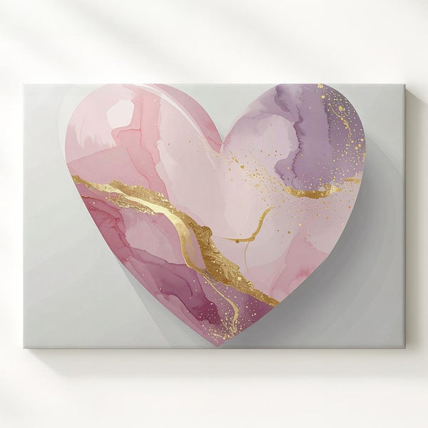 Serene Heart Canvas – Watercolor Art in Pink, Lavender, and Gold - Gifitto