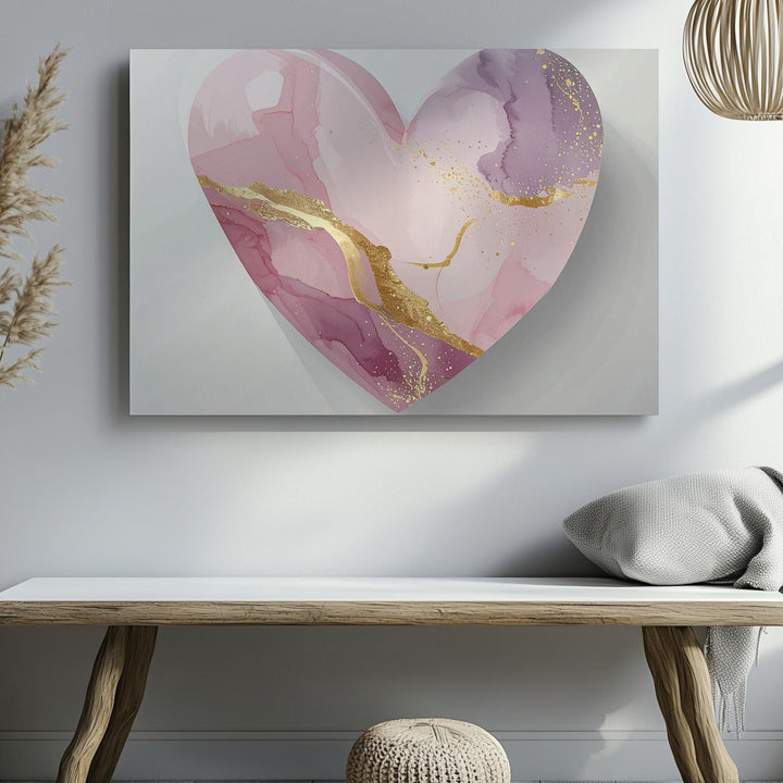 Serene Heart Canvas – Watercolor Art in Pink, Lavender, and Gold - Gifitto