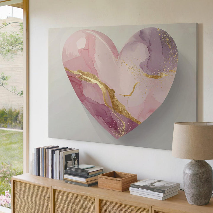 Serene Heart Canvas – Watercolor Art in Pink, Lavender, and Gold - Gifitto