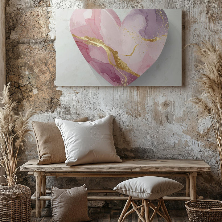 Serene Heart Canvas – Watercolor Art in Pink, Lavender, and Gold - Gifitto