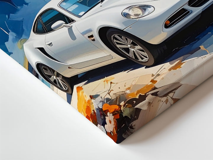 Watercolor Porsche Canvas – Dreamlike White Car in Twilight Forest Scene - Gifitto