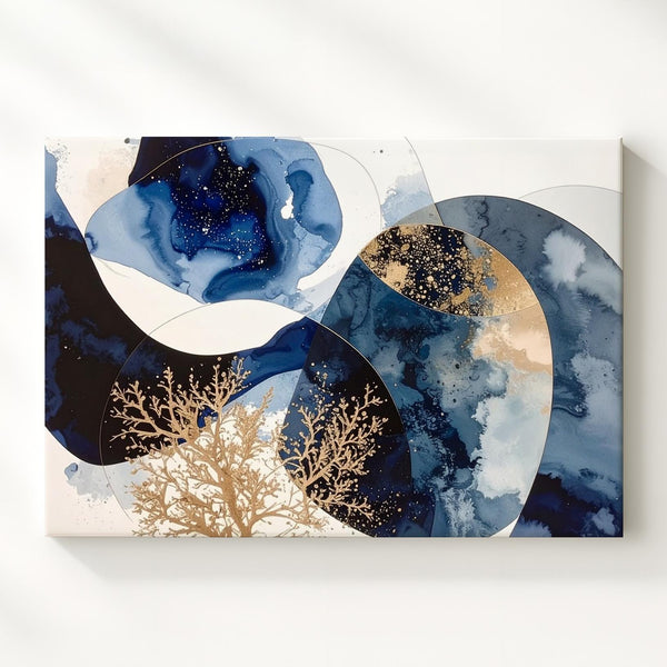 Celestial Tide Abstract Canvas – Indigo & Blue Organic Shapes Art - Gifitto