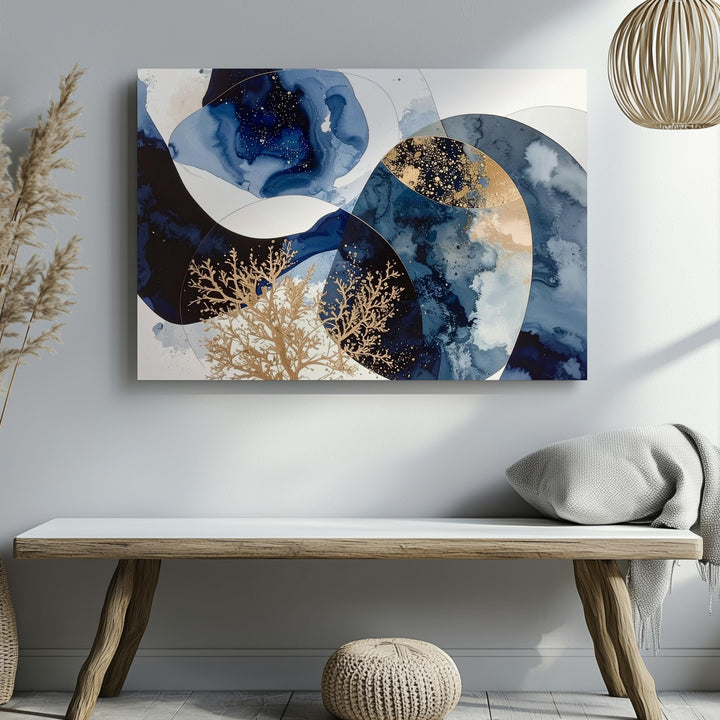 Celestial Tide Abstract Canvas – Indigo & Blue Organic Shapes Art - Gifitto