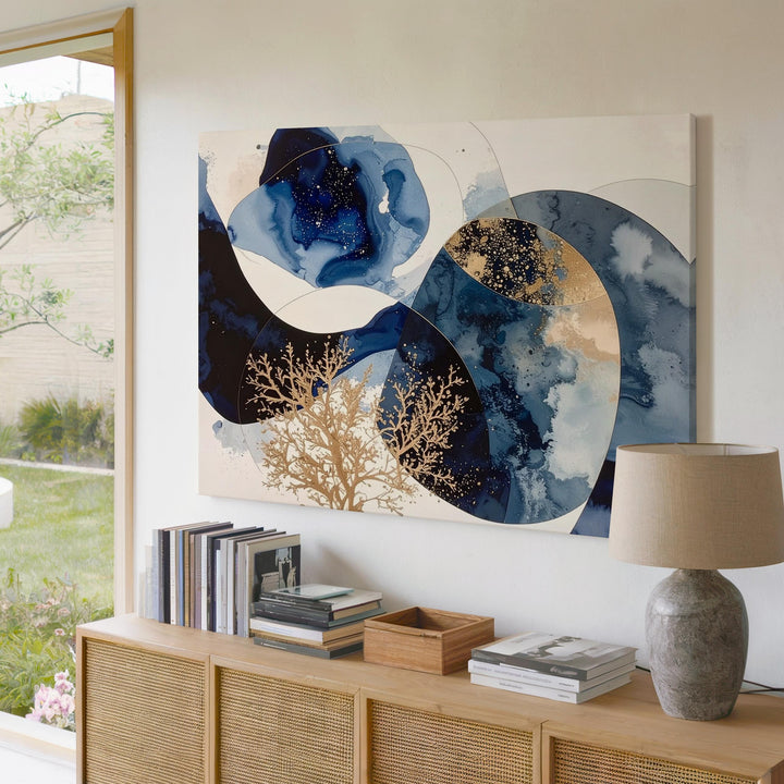 Celestial Tide Abstract Canvas – Indigo & Blue Organic Shapes Art - Gifitto