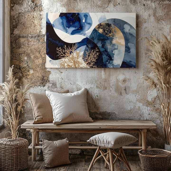 Celestial Tide Abstract Canvas – Indigo & Blue Organic Shapes Art - Gifitto