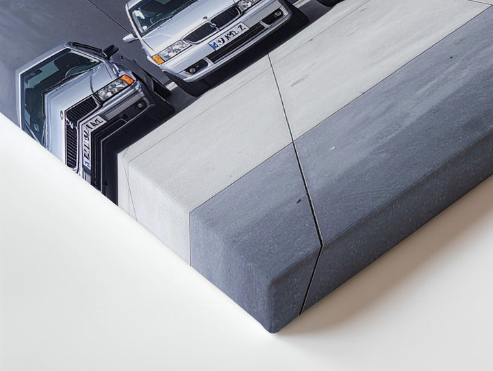 BMW M3 Lineup Canvas – Classic Car Evolution in Industrial Setting - Gifitto