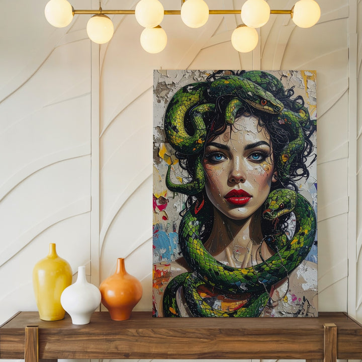 Urban Medusa Canvas – Street Art Portrait with Vivid Snakes and Graffiti - Gifitto