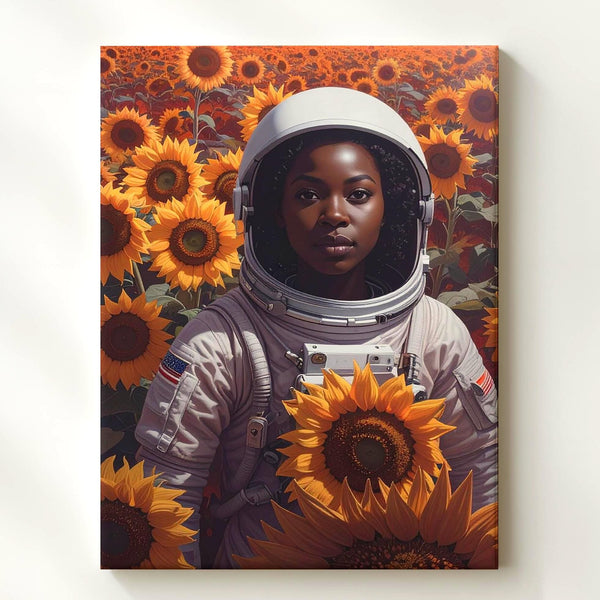 Astronaut in Sunflower Field Canvas – Surreal Nature and Space Exploration Art - Gifitto