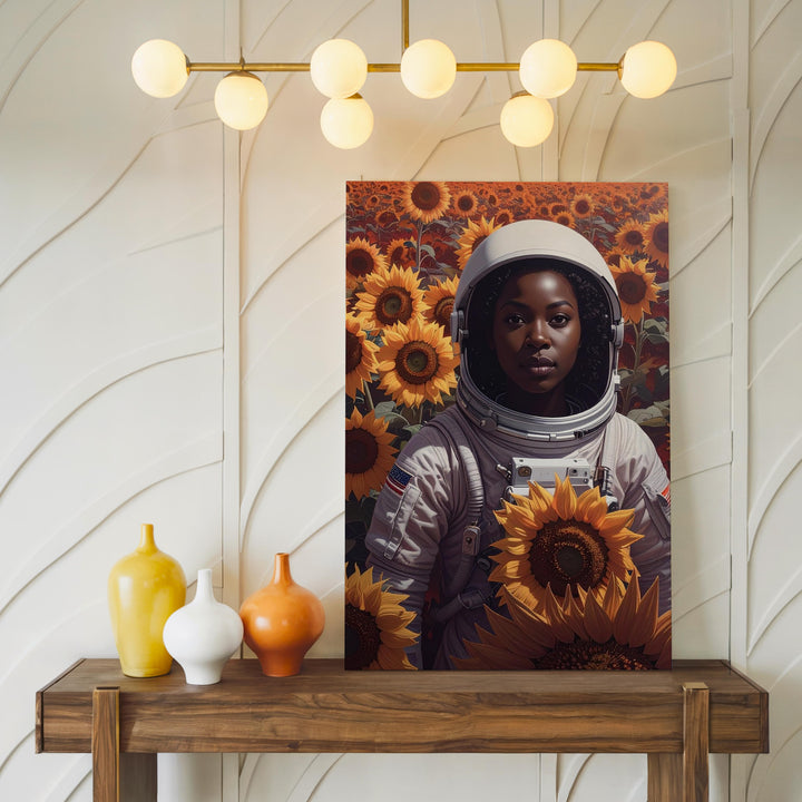 Astronaut in Sunflower Field Canvas – Surreal Nature and Space Exploration Art - Gifitto