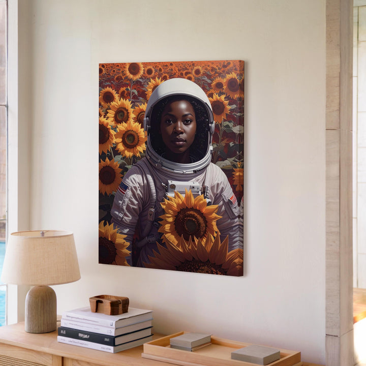 Astronaut in Sunflower Field Canvas – Surreal Nature and Space Exploration Art - Gifitto