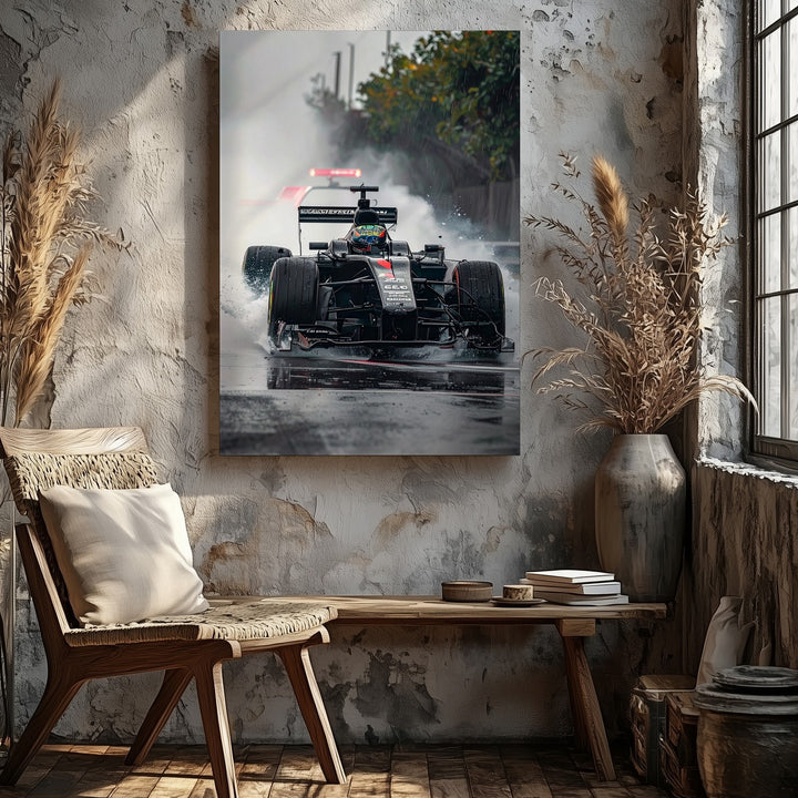 Mercedes-AMG Petronas F1 Car Canvas – Wet Track Racing Action Art - Gifitto