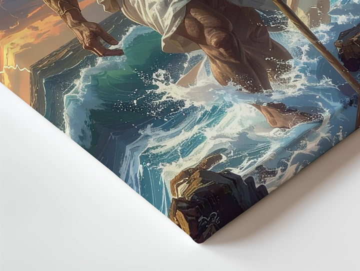 Poseidon’s Command Canvas – God of the Sea with Trident in Stormy Seascape - Gifitto