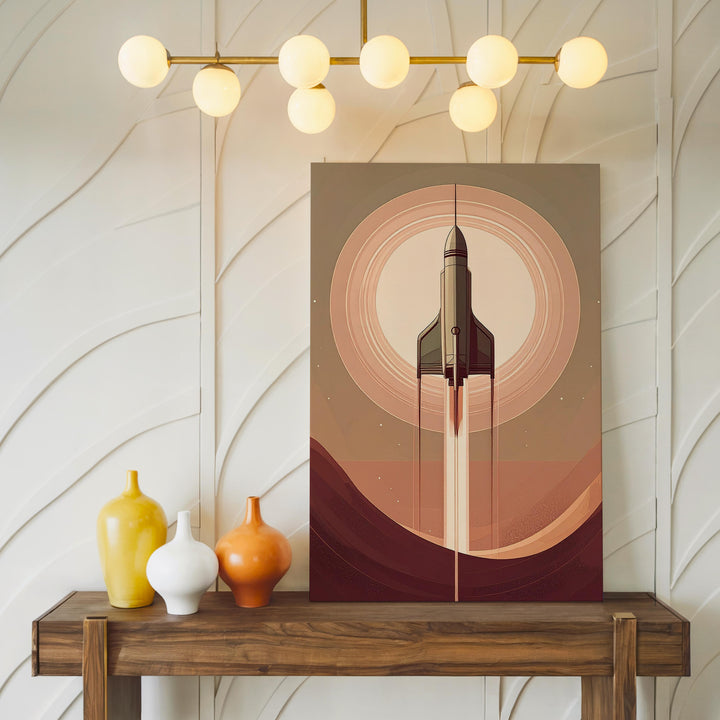 Futuristic Spacecraft Journey Canvas – Minimalist Design with Green Tranquility - Gifitto
