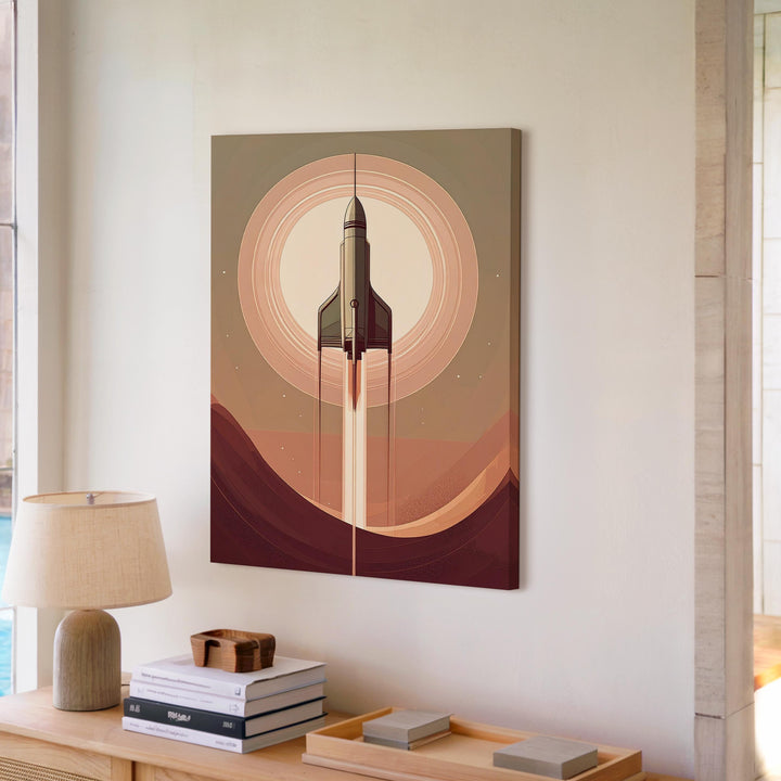 Futuristic Spacecraft Journey Canvas – Minimalist Design with Green Tranquility - Gifitto