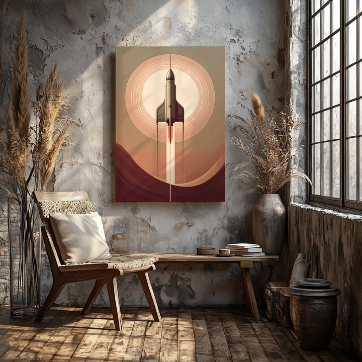 Futuristic Spacecraft Journey Canvas – Minimalist Design with Green Tranquility - Gifitto