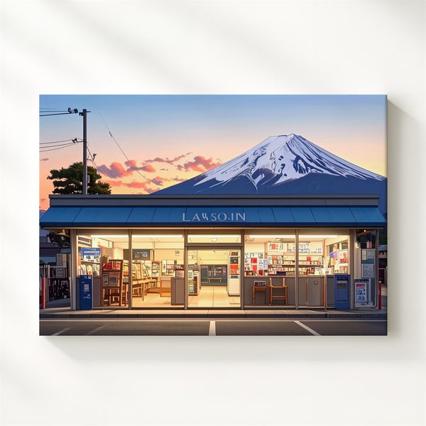 Lawson & Mount Fuji Sunset Canvas – Hyper-Real Japanese Everyday Landscape Art - Gifitto