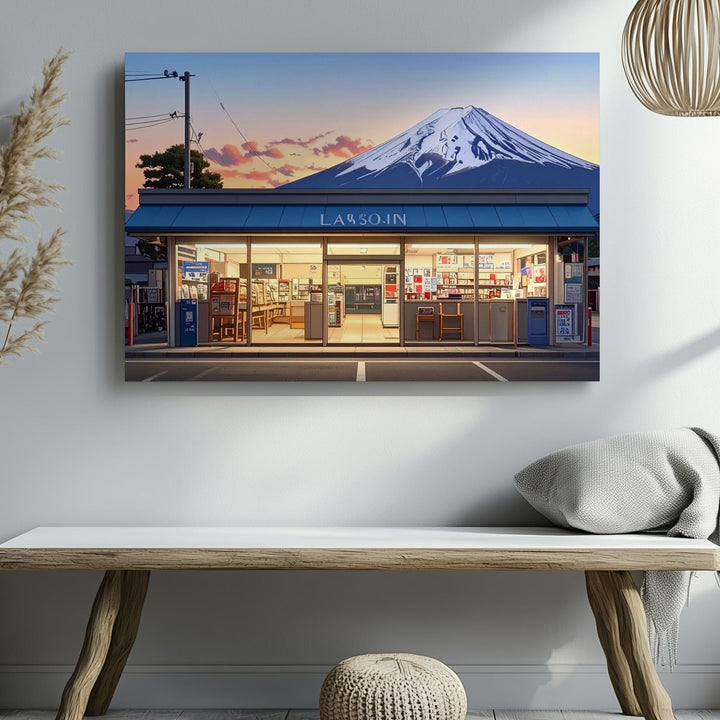 Lawson & Mount Fuji Sunset Canvas – Hyper-Real Japanese Everyday Landscape Art - Gifitto