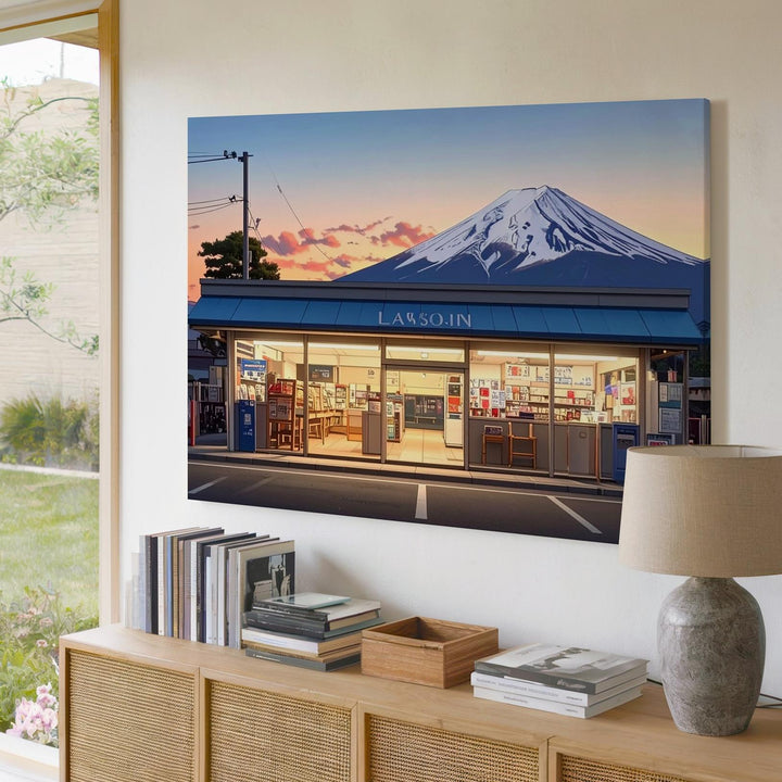 Lawson & Mount Fuji Sunset Canvas – Hyper-Real Japanese Everyday Landscape Art - Gifitto