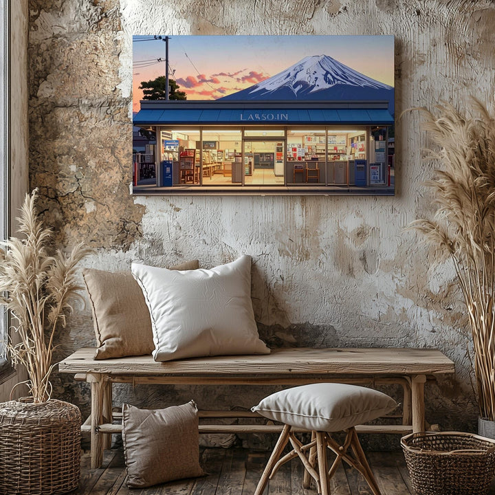 Lawson & Mount Fuji Sunset Canvas – Hyper-Real Japanese Everyday Landscape Art - Gifitto