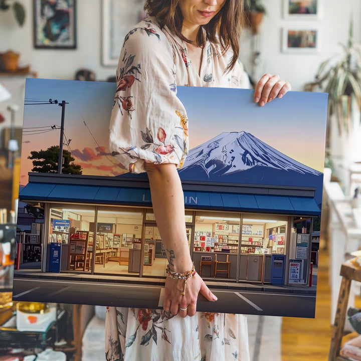 Lawson & Mount Fuji Sunset Canvas – Hyper-Real Japanese Everyday Landscape Art - Gifitto