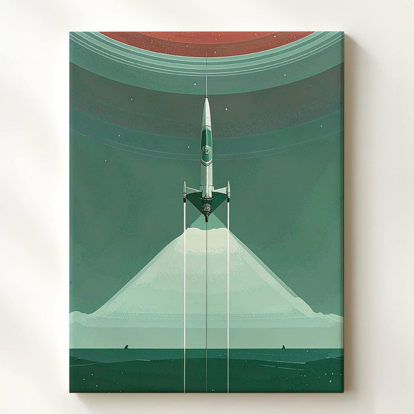 Futuristic Spaceship Ascent Canvas – Minimalist Red Gradient Space Art - Gifitto