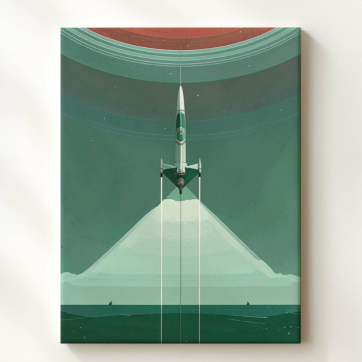 Futuristic Spaceship Ascent Canvas – Minimalist Red Gradient Space Art - Gifitto