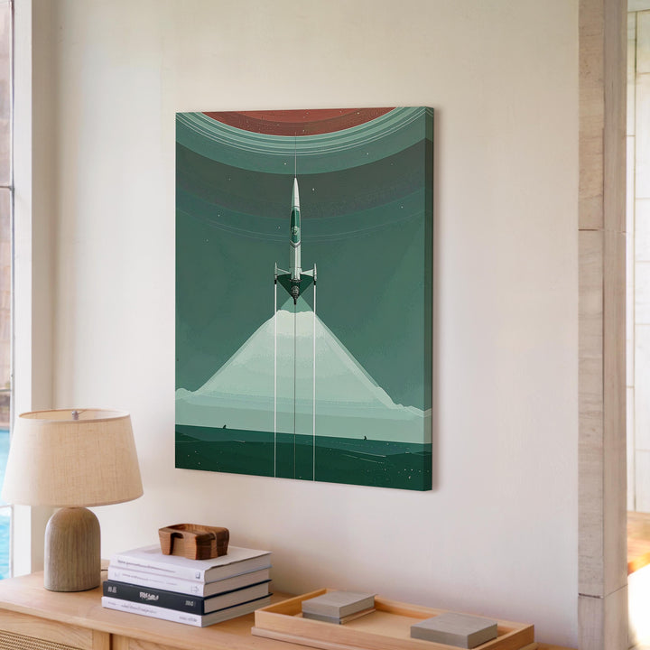 Futuristic Spaceship Ascent Canvas – Minimalist Red Gradient Space Art - Gifitto