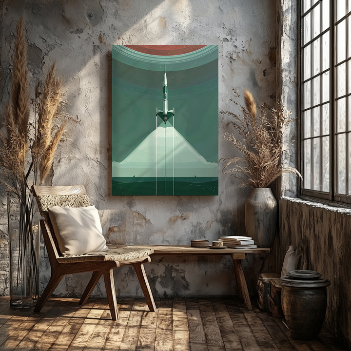 Futuristic Spaceship Ascent Canvas – Minimalist Red Gradient Space Art - Gifitto
