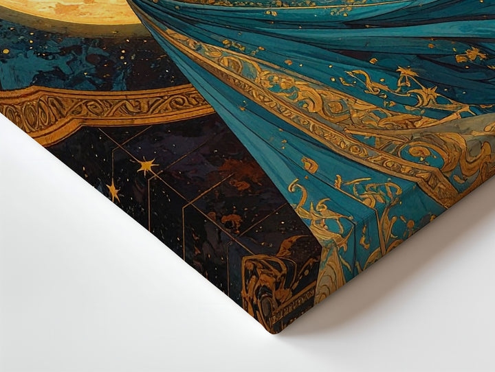 Celestial Archer Canvas – Woman with Golden Bow and Turquoise Gown - Gifitto