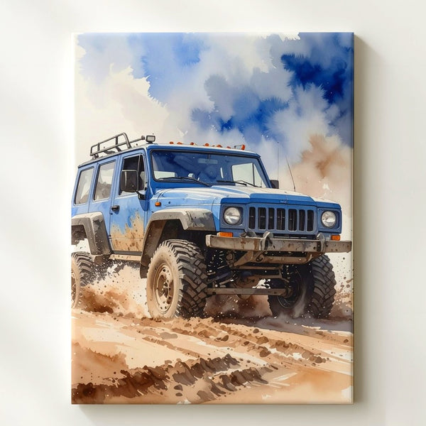Jeep Wrangler Off-Roading Canvas – Rugged Adventure Art in Watercolor Style - Gifitto