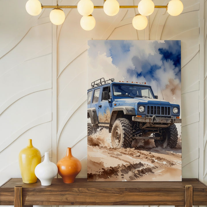 Jeep Wrangler Off-Roading Canvas – Rugged Adventure Art in Watercolor Style - Gifitto