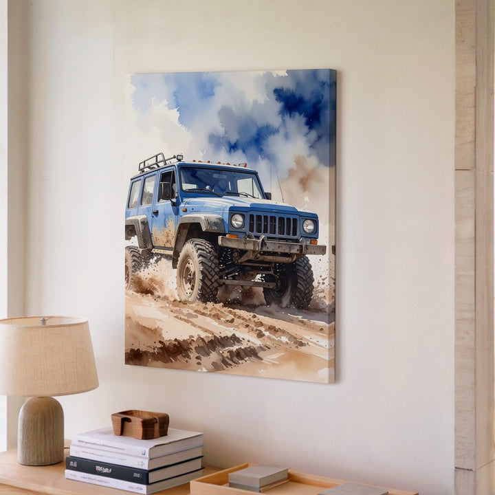 Jeep Wrangler Off-Roading Canvas – Rugged Adventure Art in Watercolor Style - Gifitto