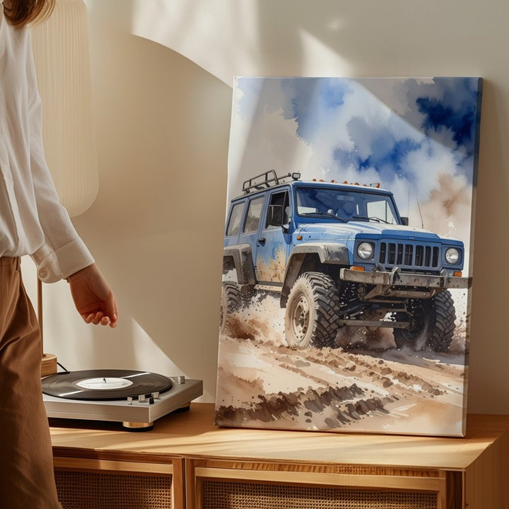 Jeep Wrangler Off-Roading Canvas – Rugged Adventure Art in Watercolor Style - Gifitto