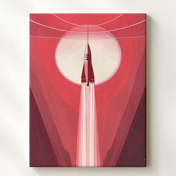 Stylized Spacecraft Ascension Canvas – Red-Hued Atmosphere and Light Trail - Gifitto
