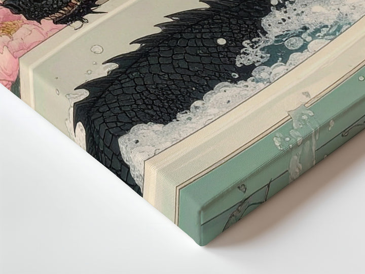 Bathing Dragon Canvas – Whimsical Japanese Peony Fantasy Wall Art - Gifitto