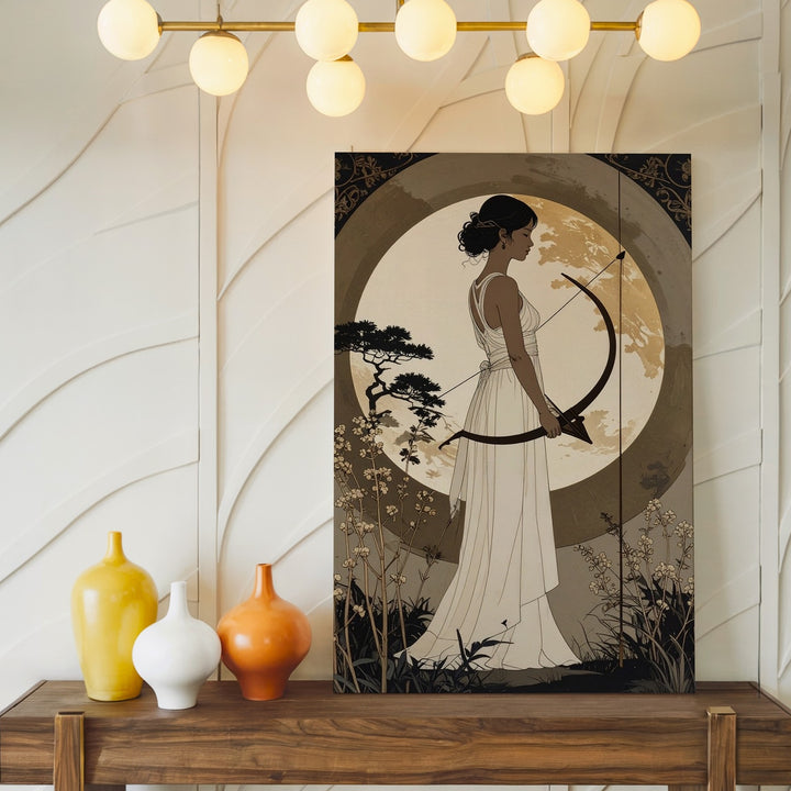 Moonlit Archer Canvas – Minimalist Woman with Bow and Greco-Roman Aesthetic - Gifitto