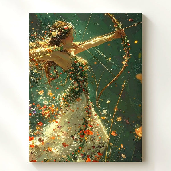 Flower Archer Canvas – Fantasy Woman with Floral Gown and Magic Arrow - Gifitto
