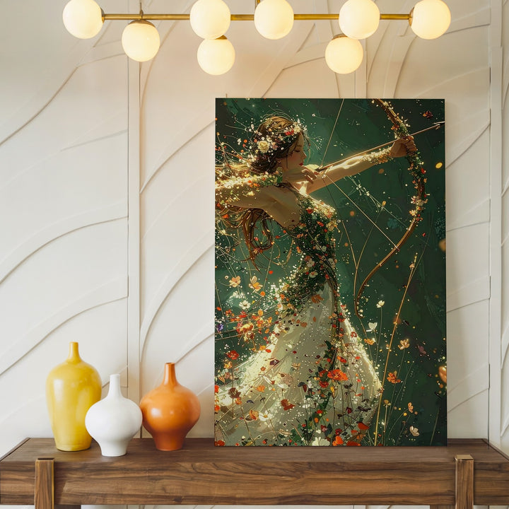 Flower Archer Canvas – Fantasy Woman with Floral Gown and Magic Arrow - Gifitto