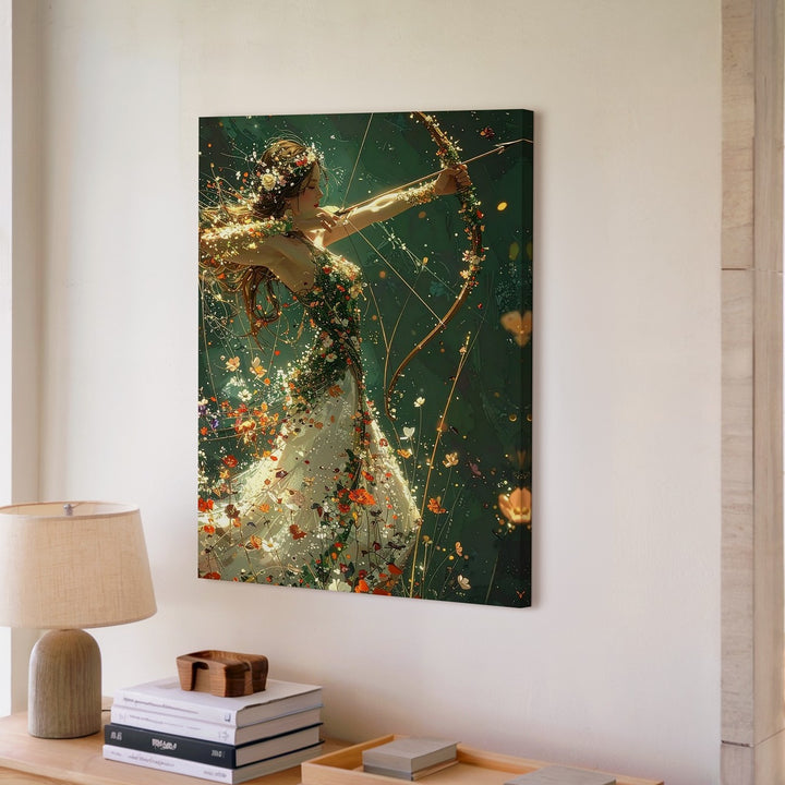 Flower Archer Canvas – Fantasy Woman with Floral Gown and Magic Arrow - Gifitto
