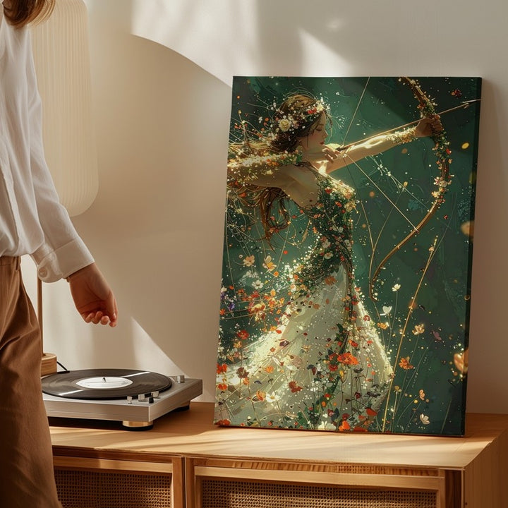 Flower Archer Canvas – Fantasy Woman with Floral Gown and Magic Arrow - Gifitto